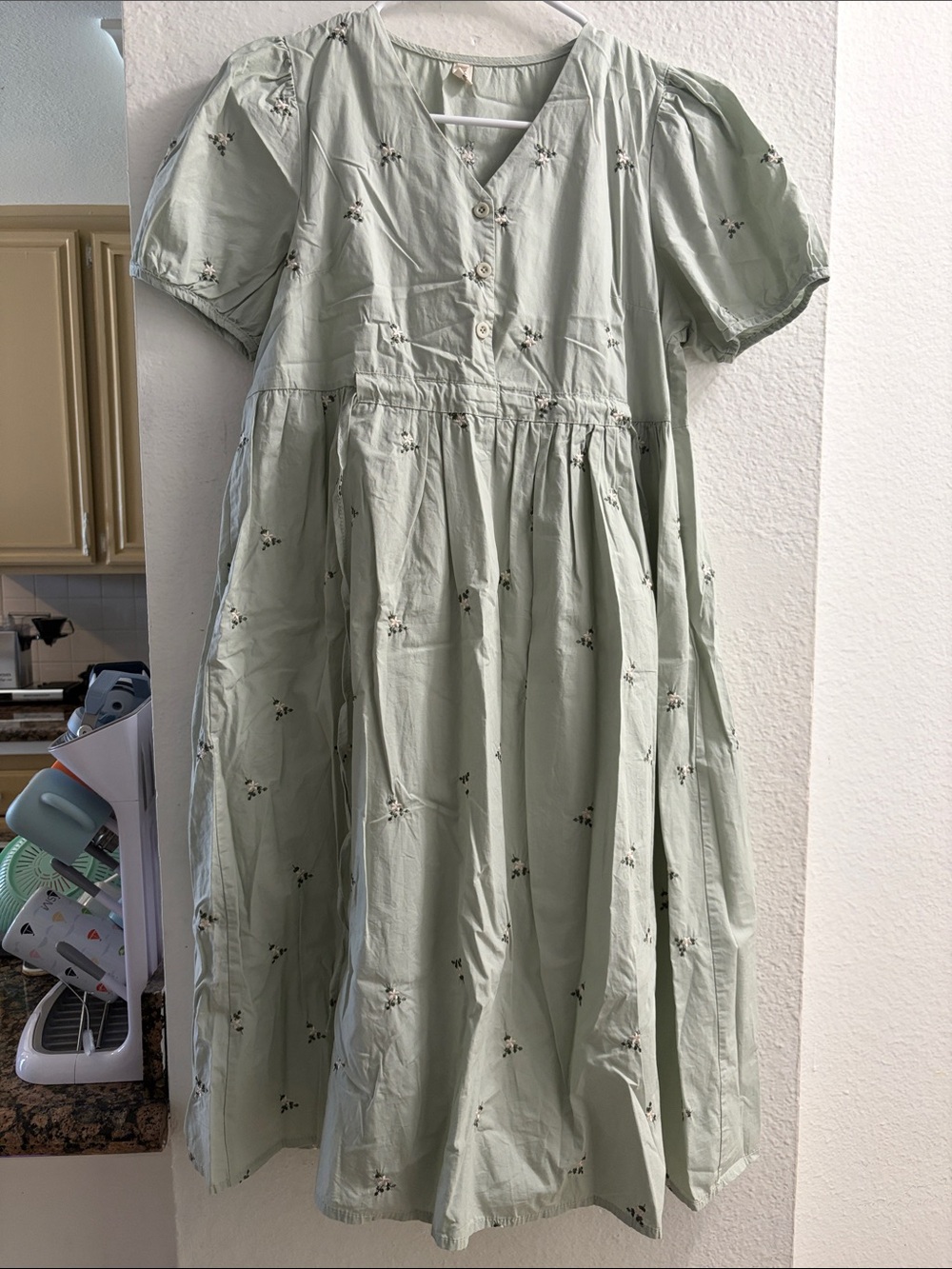Sage Floral Button-Front Dress Empire Waist size Large